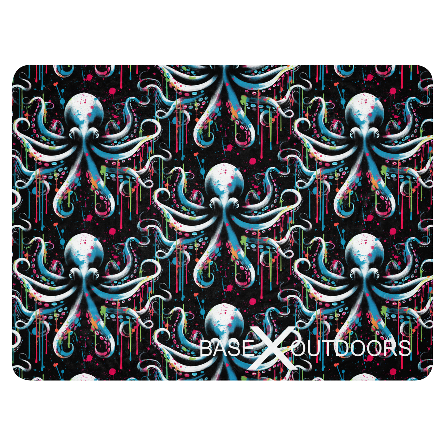 Base X Outdoors Octopus Splatter Ink Color Sherpa Blanket
