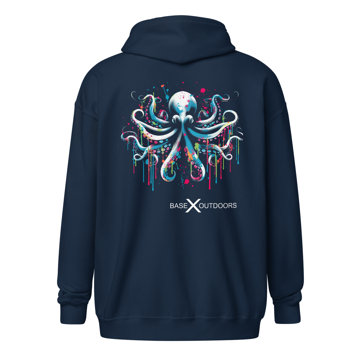 Base X Outdoors Octopus Splatter Ink Color Zip Hoodie