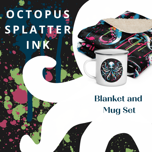 Octopus Splatter Ink Blanket and Mug Set