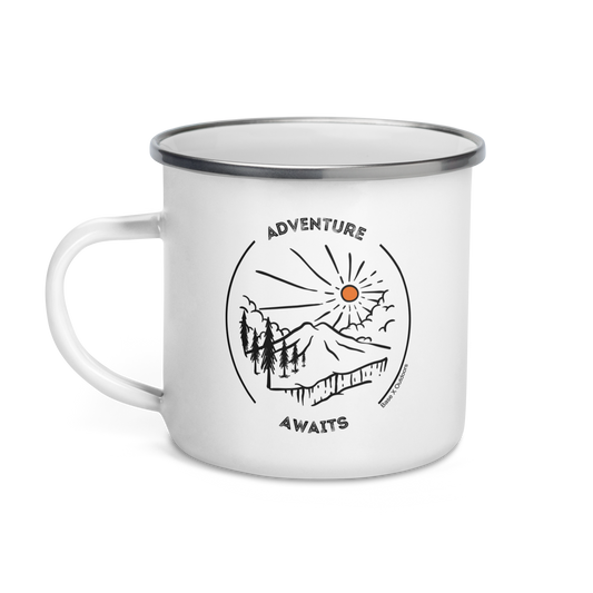 Base X Outdoors Adventure Awaits Enamel Mug