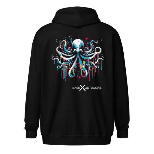 Base X Outdoors Octopus Splatter Ink Color Zip Hoodie